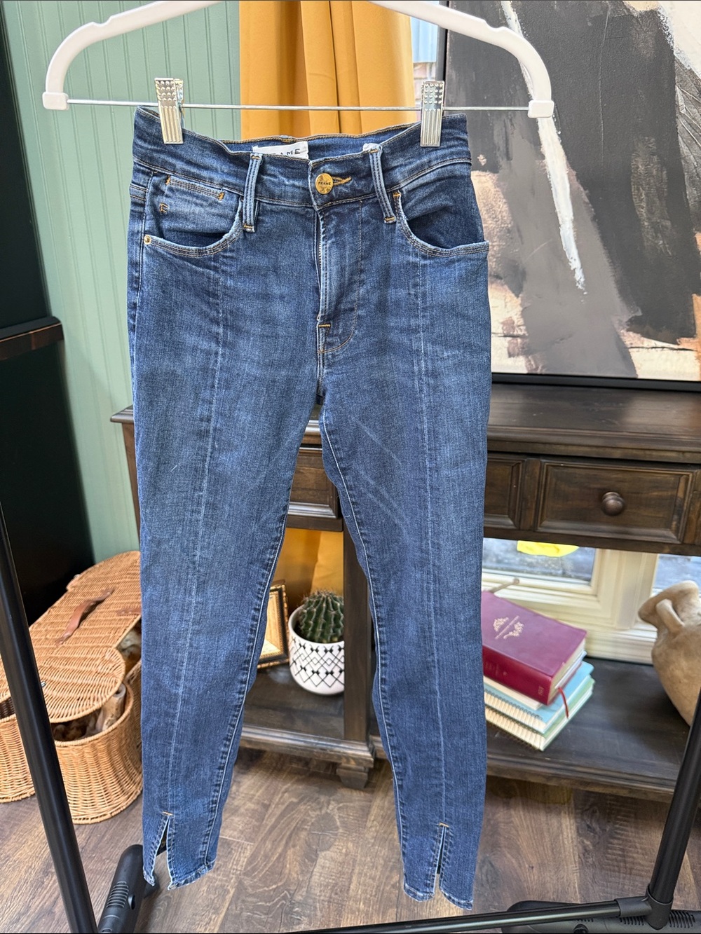 Frame Denim Women's Indigo Skinny Jeans with Ankle Slits